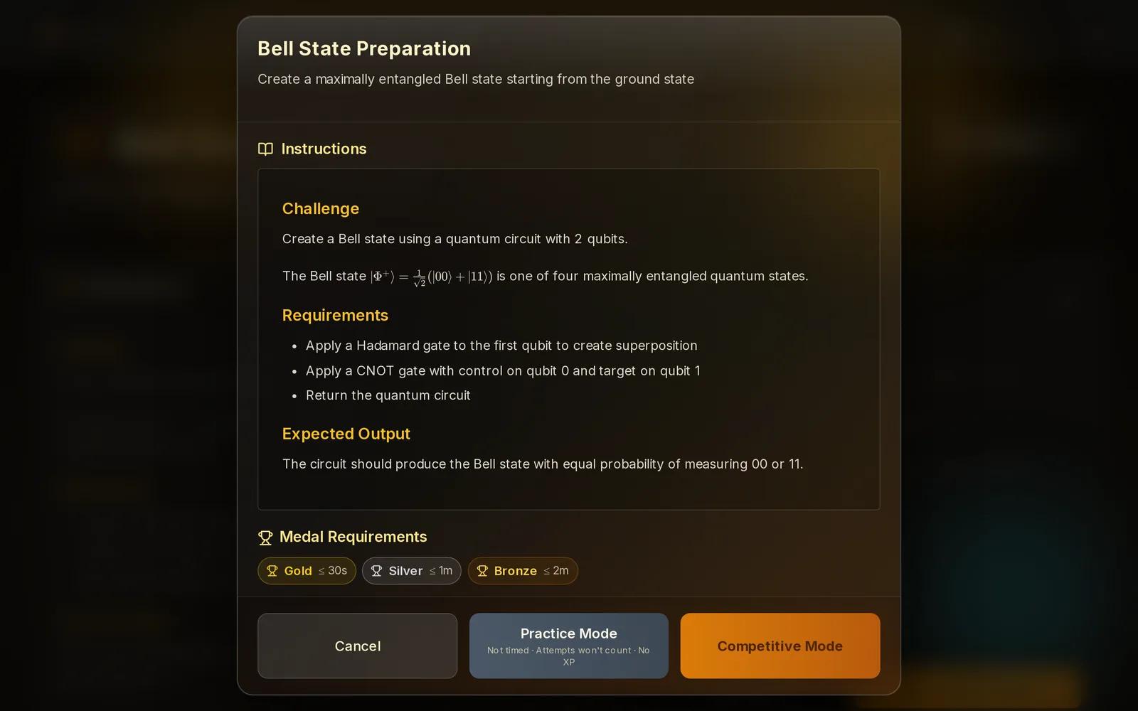 A challenge brief showing the objective, requirements and gold, silver and bronze medal targets.